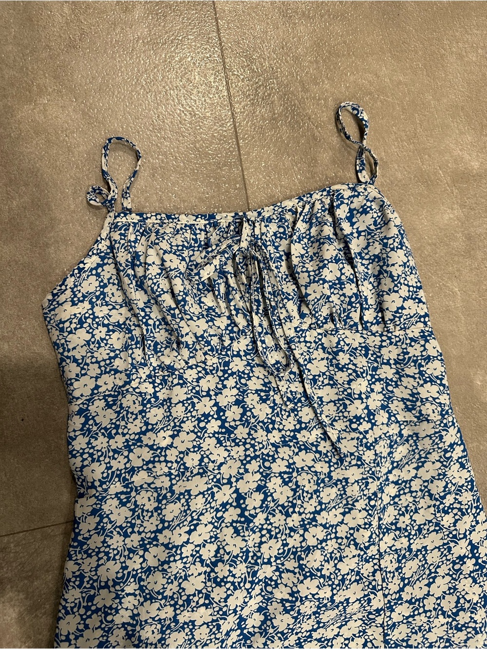 Blue and White Floral Spaghetti Strap Dress